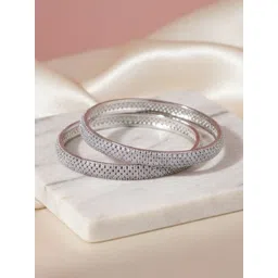 Opal Touch Set of 2 Rhodium-Plated 5 Line American Diamond Studded Bangles-picture-38