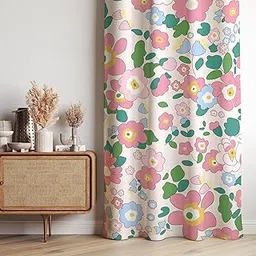 opaque Super Soft Brushed Microfiber Cotton Door Curtains, 48X84(Inches) 7 Feet,Living Room,Grommet Curtain Panel,Pack of 2 Panel Door Curtains - Pink Flower-picture-19
