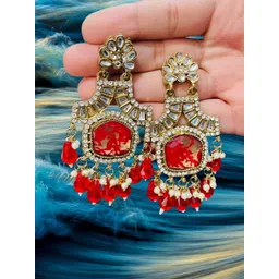 OPUS GEMS Artificial Stones Studded And Beaded Contemporary Chandelier Drop Earrings-picture-23