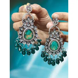 OPUS GEMS Artificial Stones Studded And Beaded Teardrop Shaped Enamelled Drop Earrings-picture-20