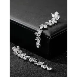 OPUS GEMS Korean Silver-Plated Artificial Stones Studded Leaf Shaped Drop Earrings-picture-26