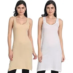 orance Women's Cotton Sleeveless Long Kurti Camisole Slip Spaghetti Sameez Pack of 2-picture-19