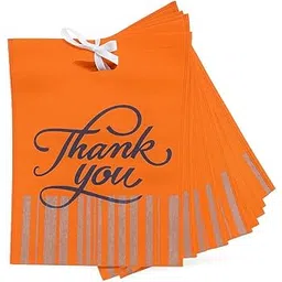 Orange Color Non Woven Cloth Carry Bags with “Thank You” Print – Reusable, Foldable Gift Bag for Return Gifts – Size 10 x 13.5 Inches- Pack of 25 - Medium Size (Not Suitable for Heavy & Bulk Items)-image-3