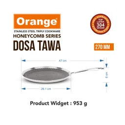 Orange Cookware Triply Stainless Steel Honeycomb Non-Stick Dosa Tawa/Uttapa Tawa (27cm) image 3