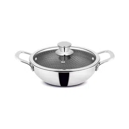 Orange Cookware Triply Stainless Steel Honeycomb Nonstick Deep Kadai with Glass Lid 3.5L 26cm Diameter-picture-13