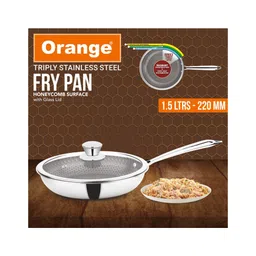 Orange Cookware Triply Stainless Steel Honeycomb Nonstick Fry Pan with Glass Lid 1.5L 22cm Diameter-picture-14