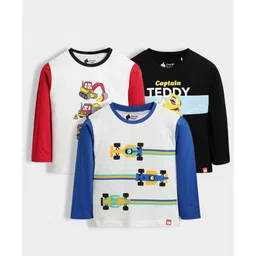 Orange Sugar 100% Cotton Knit Pack Of 3 Full Sleeves F1 Cars & Teddy Bear Printed Tees - Multi Colour-picture-15
