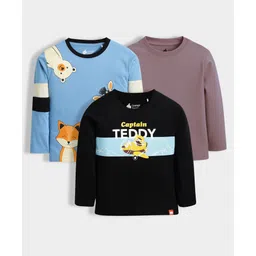 Orange Sugar 100% Cotton Knit Pack Of 3 Full Sleeves Solid & Animal Printed Tees - Multi Colour-picture-27