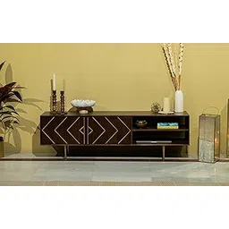 Orange Tree Toshi TV Unit with Gold Inlay Solid Mango Wood and Acacia Wood Cabinet for Living Room Storage with Dark Walnut Finish and Contemporary Style-picture-13