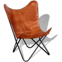 Orbit Art Gallery Leather Living Room Chairs-Butterfly Chair Tan Brown Leather Butterfly Chair-Handmade with Powder Coated Folding Chairs-picture-23