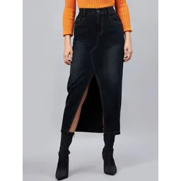 Orchid Blues Front Slit Denim Skirt-picture-35