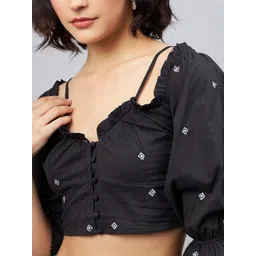 Orchid Blues Geometric Embroidered Cotton Top image 2