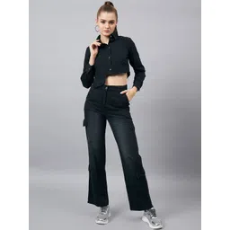 Orchid Blues Pure Cotton Denim Crop  Shirt &  Cargo Jeans-picture-38