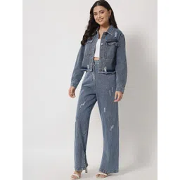 Orchid Blues Women Blue Distressed Pure Cotton Denim Jeans with Jacket-picture-39