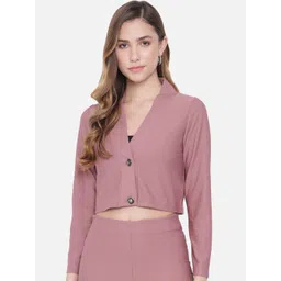 Orchid Blues Women Pink Solid Comfort-Fit Single Breasted Crop Blazer-picture-36