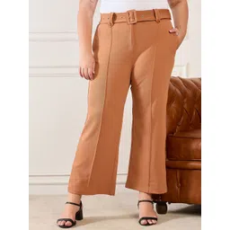 Orchid Blues Women Plus Size Belted Flared Trousers-picture-26