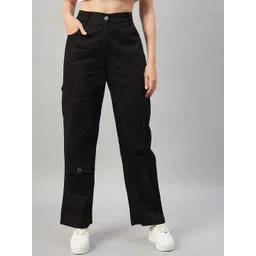 Orchid Blues Women Straight Fit High-Rise Easy Wash Pure Cotton Cargo Trousers-picture-21