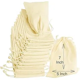OREAYU 12 Prime Pcs Cotton Drawstring Potli Cloth Bags,Reusable bags for Kitchen, Non Plastic Packing use, Masala Potli, Spice Bag.Size 7 x 5 inches-picture-11