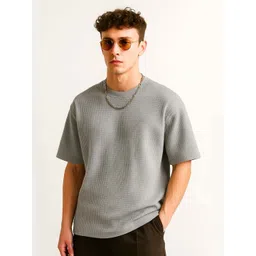 organic chics Grey Checked Relaxed Fit Striped Round Neck T-shirt-picture-36