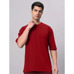 Organic Chics Men Anti Odour Solid Round Neck Cotton Oversized T-shirt-picture-32