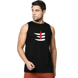 organic chics Round Neck Sleeveless Cotton Mahadev Tilak Graphic Printed Regular Fit Black Men Vest -99 image 1