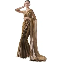 orhans Women's Tissue Organza Lightweight Lace Work Saree with Art Silk Sequence Work and Golden Matching Unstitched Blouse Piece | Lightweight Saree for Office Party-picture-13