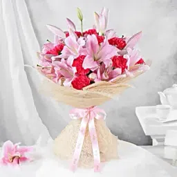 Oriental Lilies Carnations Mixed Bouquet-picture-15