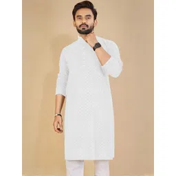 ORIFAB Men White Lucknowi Embroidered Kurta-picture-28