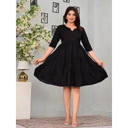 Orna Design Women Gathered Tiered V-Neck Fit and Flare Dress-picture-12