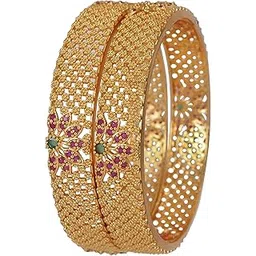 ornadzn zevellery Ornadzn 18K Matte Gold Plated Traditional Brass Bangles Encased With American Diamonds For Women/Girls (Set of 2)-picture-36
