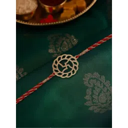 Ornate Jewels 925 Silver 18K Gold Plated Swastik Thread Rakhi for Brother with Roli Chawal-picture-47