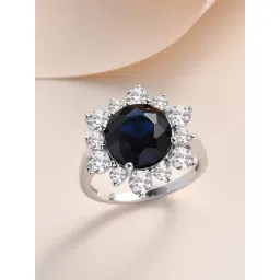 ornate jewels 925 Silver 3.5 Ct Blue Sapphire and American Diamond Floral Design Ring for Women & Girls-picture-17