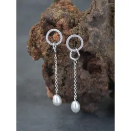 ornate jewels 925 Silver Freshwater Pearl and American Diamond Drop Dangle Earrings for Women & Girls-picture-12