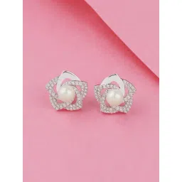 Ornate Jewels 925 Silver Freshwater Pearl Flower Stud Earring for Women-picture-30