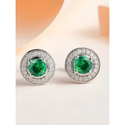 Ornate Jewels 925 Silver Green Emerald and American Diamond Halo Stud Earrings-picture-17