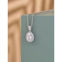 Ornate Jewels 925 Silver Oval American Diamond Halo Pendant with 18-inch Chain-picture-38