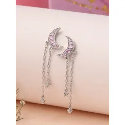 Ornate Jewels 925 Silver Pink American Diamond Moon And Star Dangler Earring for Women-picture-32