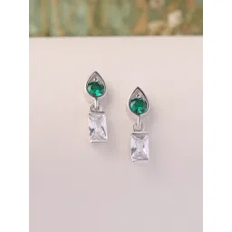 Ornate Jewels 925 Silver Rhodium Plated Green Emerald Dangler Earring for Women-picture-34