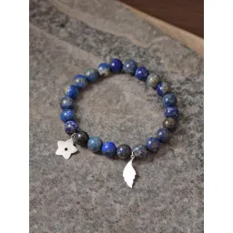 Ornate Jewels 925 Silver Round Blue Lapis Beads With Charm Stretchable Bracelet-picture-30