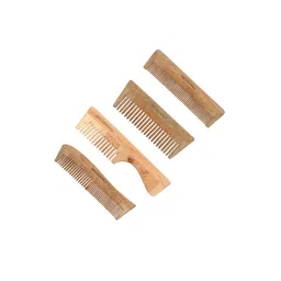 OROSSENTIALS Set of 4 Neem Wooden Comb - Brown & Beige-image-10
