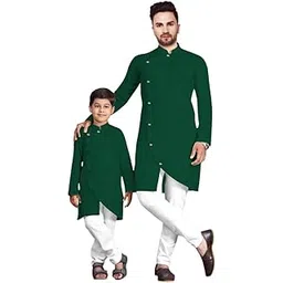 os jeans OS Mens & Boys Kurta Pyjama Set In Cotton Solid (Baap_Beta |Father & Son| Best Combition), Bottle Green,Man-38 / Boy (14-15 year)-picture-38