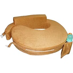 Oscar home Nursing Pillow for Breastfeeding, Nursing and Posture Support with Pocket and Removable Slipcover made in plush soft fabric Colour: Gold-image-36