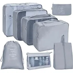 OSDUE 8 Set Packing Cubes for Suitcases, Light Packing Cubes for Travel, Various Sizes Organizer Bags Set for Travel Accessories Travel Essentials,Travel Cubes for Carry on Suitcases (Grey)-picture-30