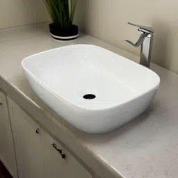 ososam Glossy Finish Tabletop Vessel Sink Basin For Bathroom (18 x 13 x 5.5 Inch) White Basin Counter Top-picture-22