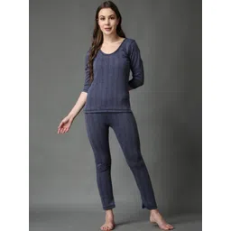 Oswal Inner Women Striped Cotton Round Neck Thermal Set-picture-14