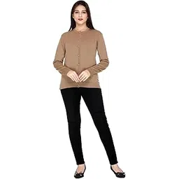 oswal Acrylic Full Sleeves Cardigans for Ladies Beige-picture-30