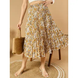 OTABU Floral Pleated A-Line Midi Skirts-picture-13