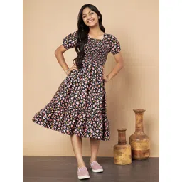 OTABU Floral Print Puff Sleeve A-Line Midi Dress-picture-13