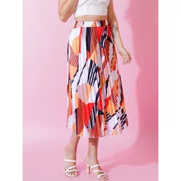 OTABU Floral Printed Knee Length Flared A-Line Midi Skirt image 4