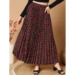 OTABU Floral Printed Pleated A-Line Maxi Skirt-picture-35